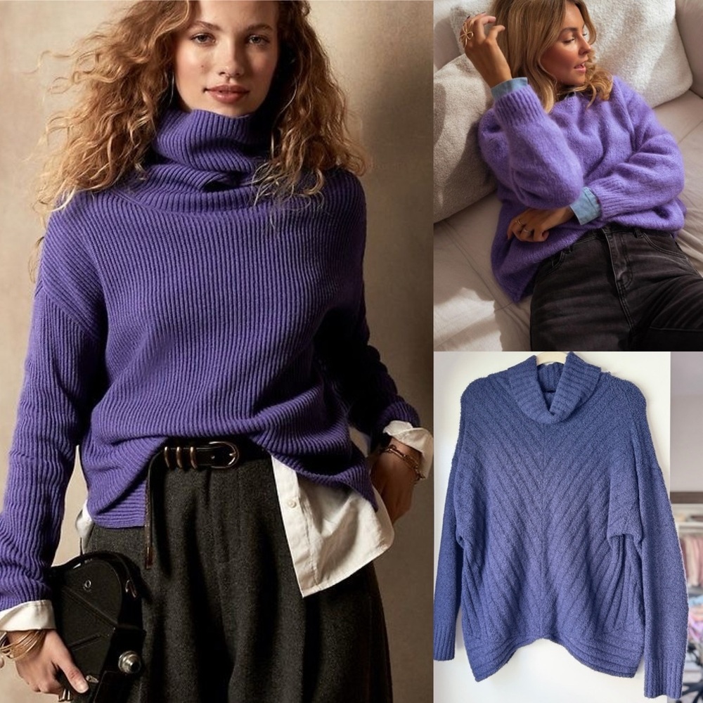 🪻SIMPLY VERA COZY SOFT INDIGO PURPLE OVERSIZED TURTLENECK SWEATER